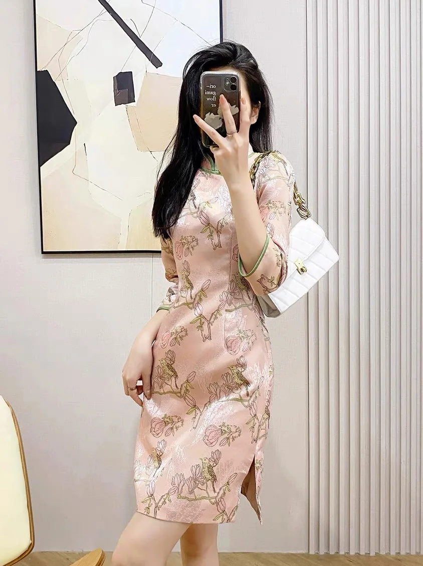 

Print Floral Brocade Vintage Boutique Pink Traditional Qipao Dress
