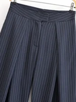 Women Fashion Stripe Pleated Wide Leg Pants Female Elegant Pockets High Waist Long Trousers Spring Autumn High Street Chic Pants - Image 6