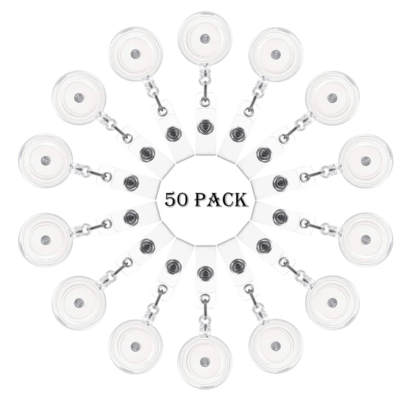 50 Pack Retractable Badge Holder ID Card Reels Carabiner Reel Clip On ID Card Holders For Teachers Office Nurse