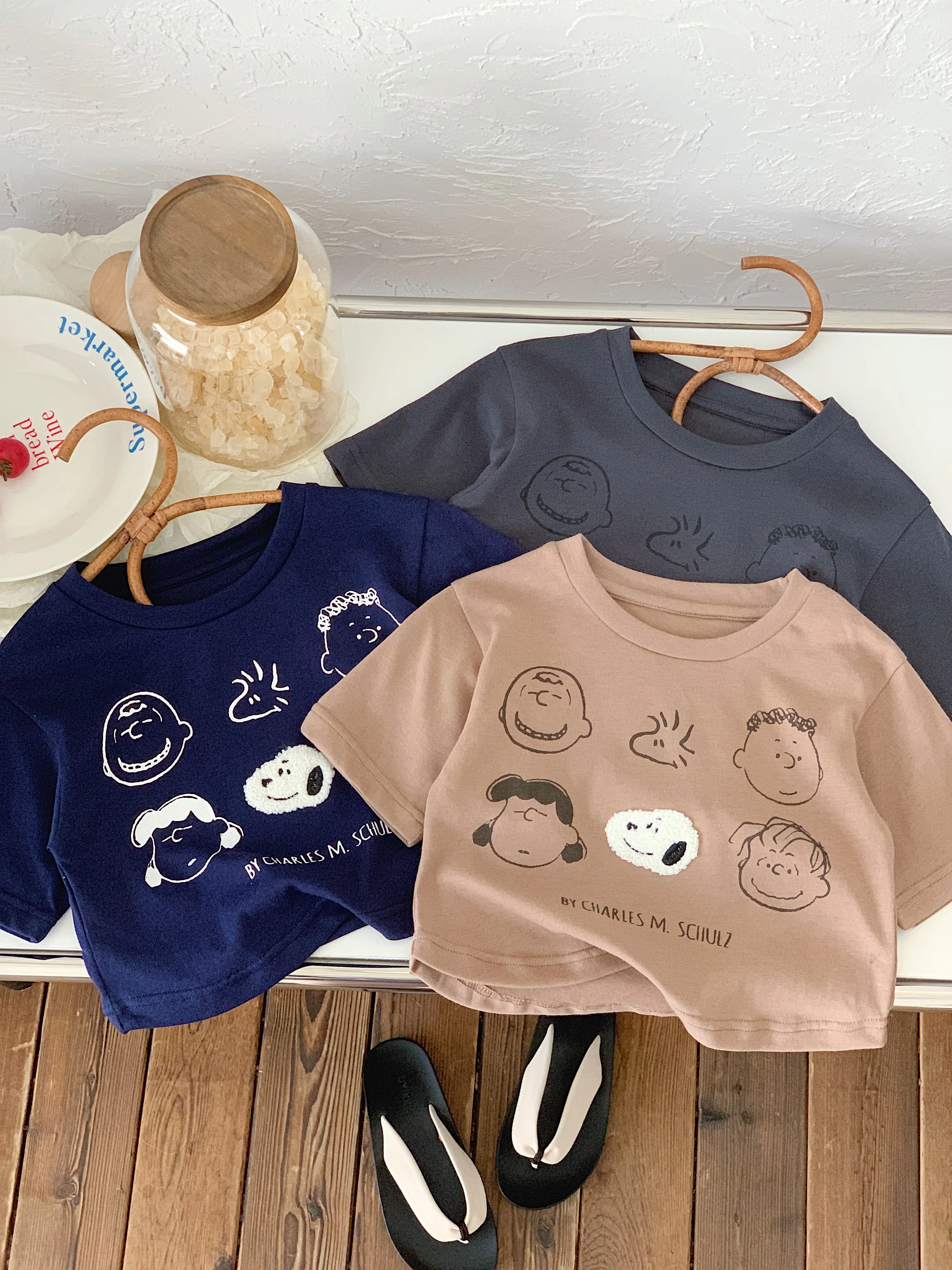 Children's short sleeved fabric with sugar summer new product, cartoon printed short sleeved T-shirt for boys and girls, T