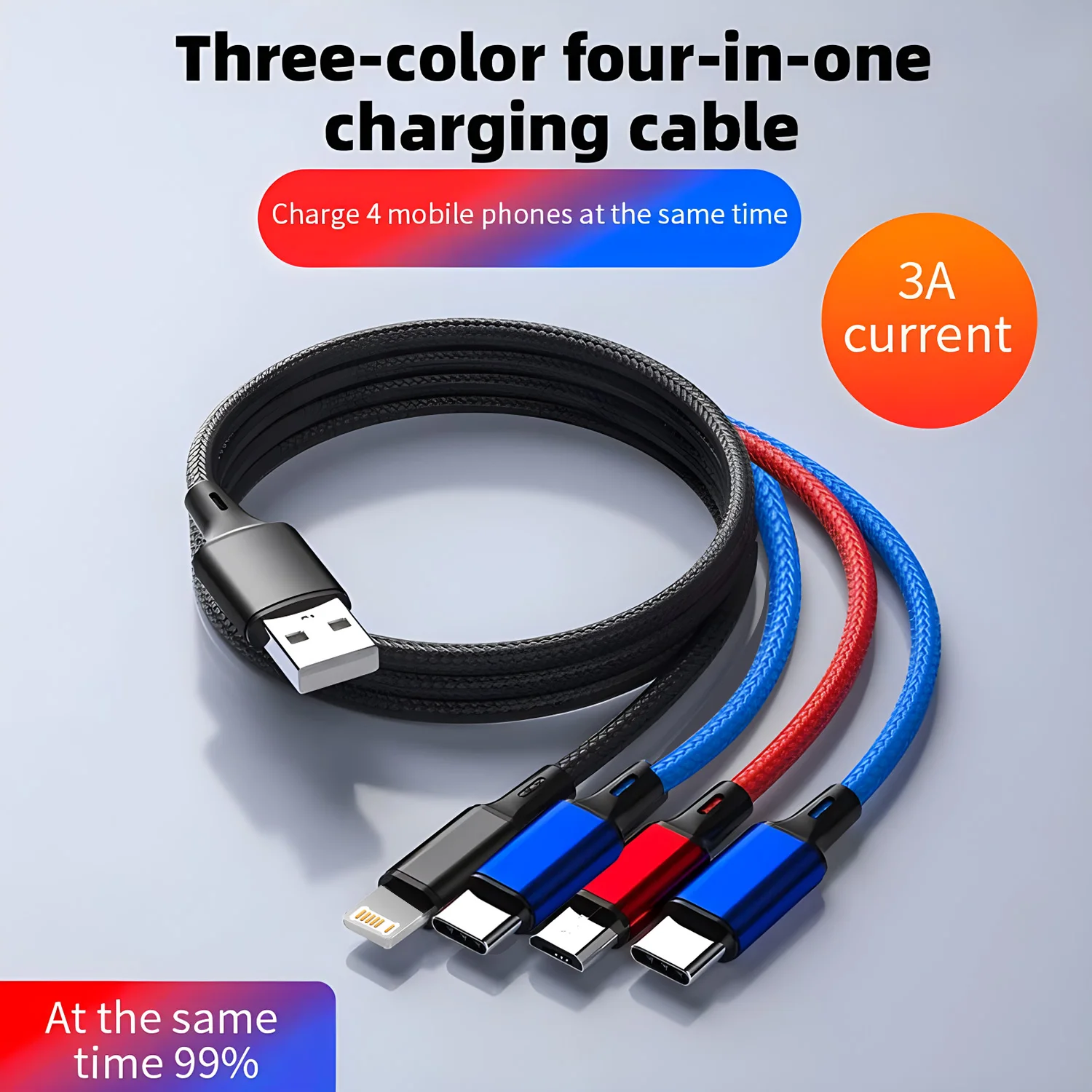 1/2/3개입 4 in 1 충전 케이블 아이폰 15 14 13Pro Max Mini용 3 in 1 마이크로 USB 타입 C 고속 충전 케이블 아이폰 화웨이용