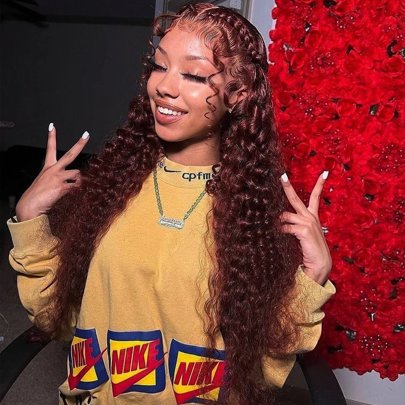Human Hair Wigs 13x4 13x6 Water Wave Lace Front Full Lace Frontal Red Color Reddish Brown Copper Red HD
