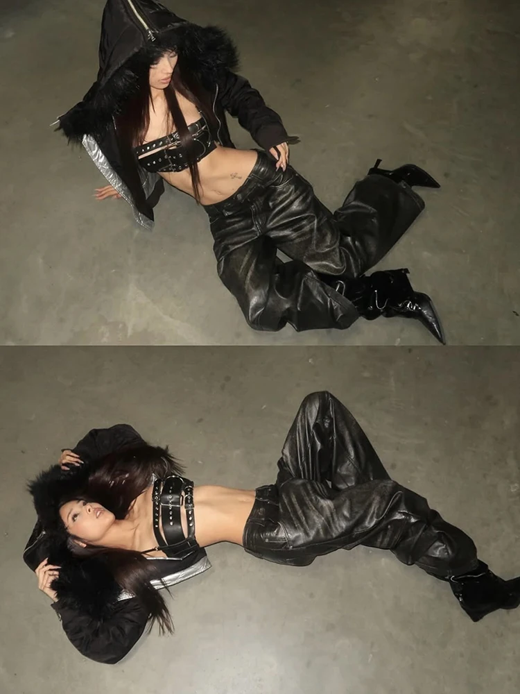 Nibber Coquette Sexy Tank Top Women PU Leather Hollow Metal Buckle Sleeveless Midnight Party Clubwear Hottie Punk Style Vest