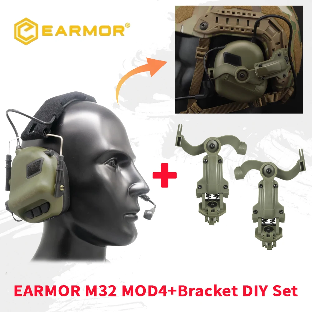 EARMOR M32 MOD4 Military Shooting Earmouff with 360° Rotation Bracket kit fit for FAST Helmet Wendy M-LOK ARC Helmet DIY Set