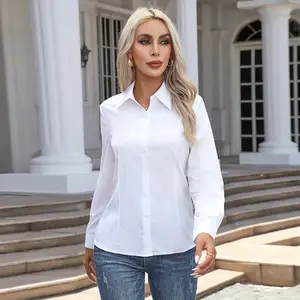 Comprar Camiseta de algodón de manga larga para mujer, camisetas de oficina  para mujer, camiseta informal blanca y negra para primavera y otoño