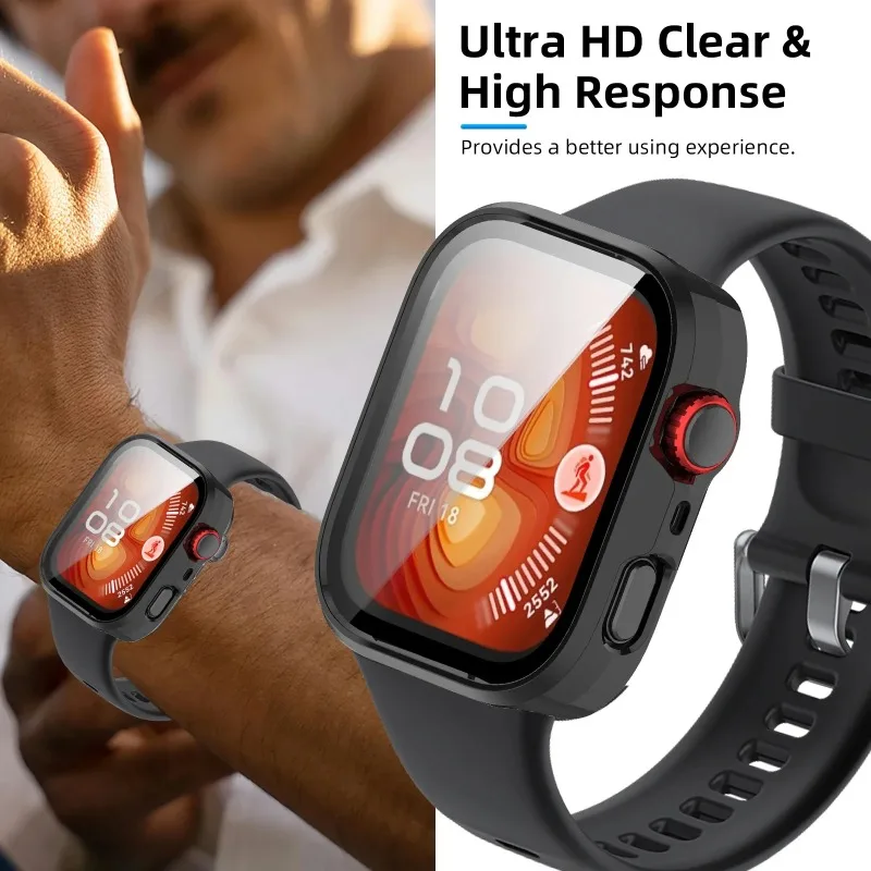 HD Tempered Glass+PC Protective Case for Huawei Watch Fit - Full Coverage Screen Protection Cover, Premium Accessories
