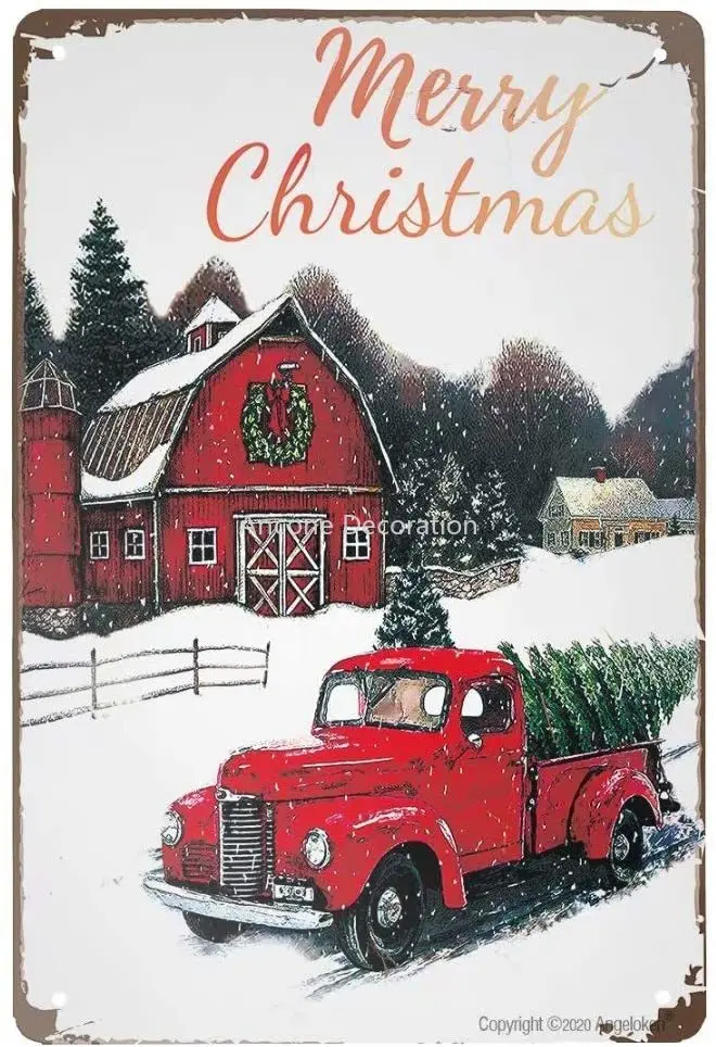 

Retro Metal Sign Vintage Tin Sign Merry Christmas Sign for Plaque Poster Cafe Wall Art Gift 12 X 8 INCH