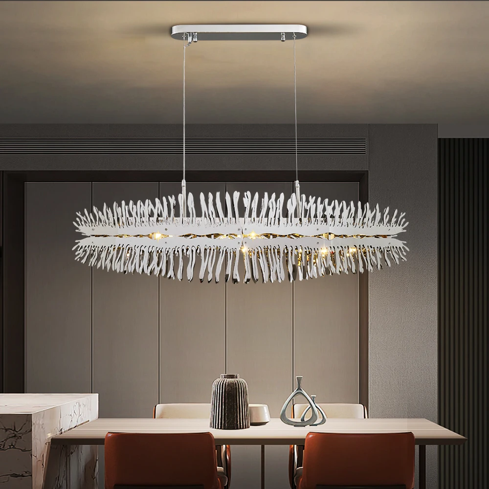 

Rectangle Crystal Chandelier Modern Living Room Luxury Kitchen Island Hanging Lamp Indoor Home Decor Led Lighting Fixiture