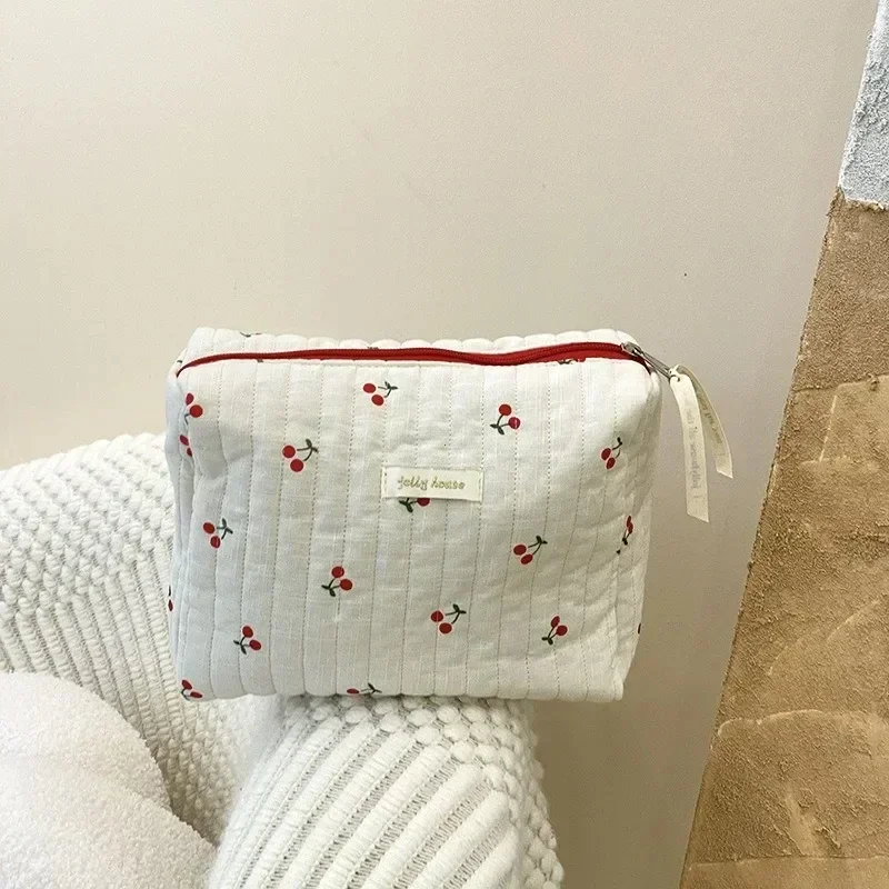Cherry pattern Cosmetic Bags for Women Travel Small Square Make Up Storge Handbag Cute Quilted Cotton pencil Cases cosmetic bag cosmetic storage bag makeup bag cosmetic case