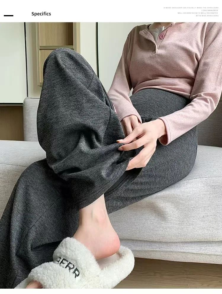 2025, Herbst-Winter-Umstandshose, weites Bein, lockere, gerade, elastische Taille, Bauch, lange Hose für schwangere Frauen, Jugendliche, Schwangerschaft – Detail 4