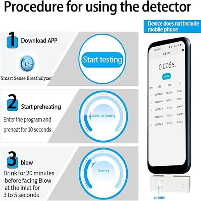 GREENWON BT & APP Wireless Breath Analyzer BAC & Mg/l Alcohol Tester AT-012B1 Breathalyzer