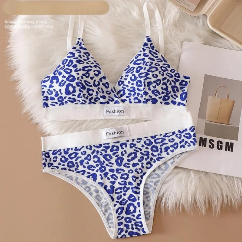 Leopard Print Seamless Push-Up Bra and Panty Set - V-neck Lingerie