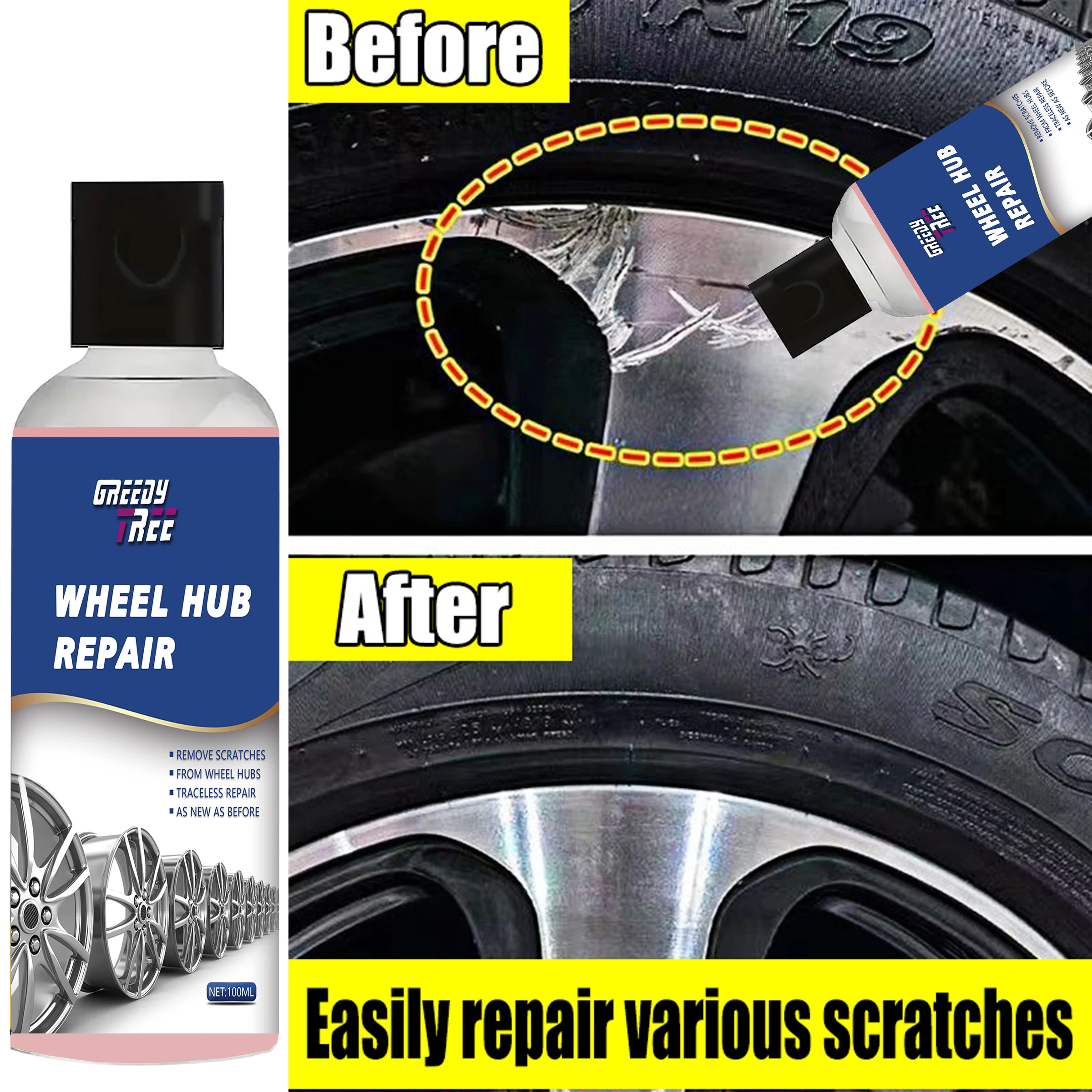 Wheel Repair Kit Universal Wheel Hub Repair Kit Alloy Rim Scratch Removal Oxidation Paste Rust Anti-Rust Hub Maintenance