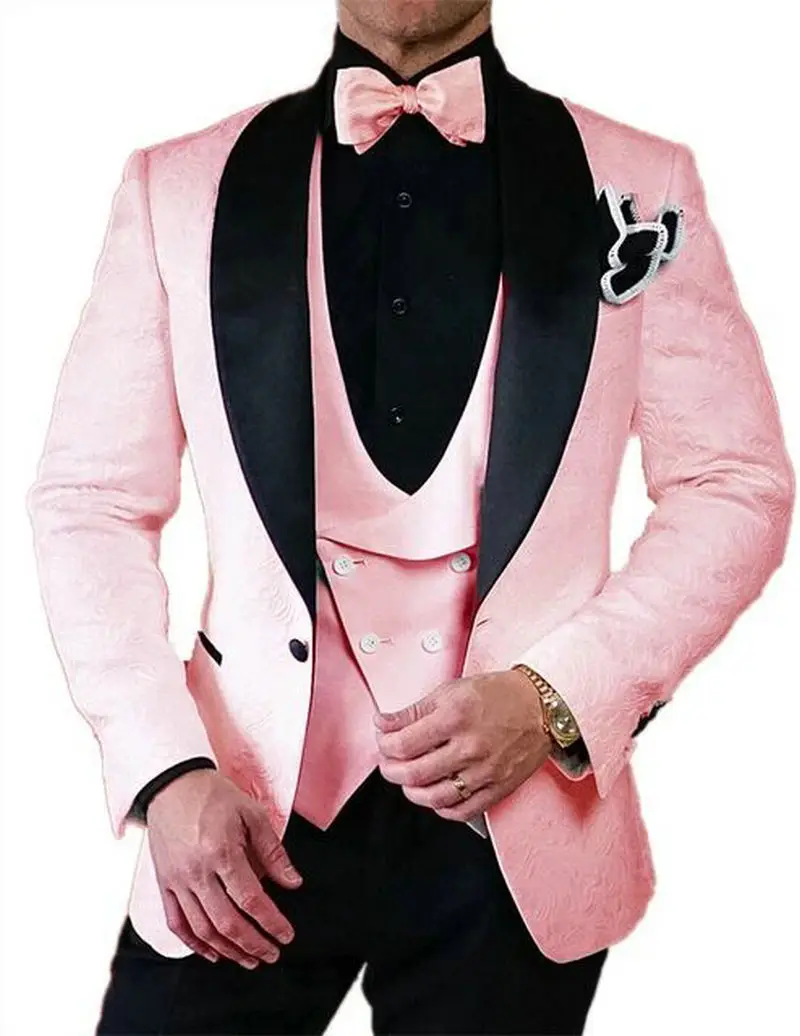 

Tailor-Made Suits 3 Pieces Set Men Suit Pants New Design Pink Formal Dress Party Blazers Costume Homme Mariage Wedding Suits