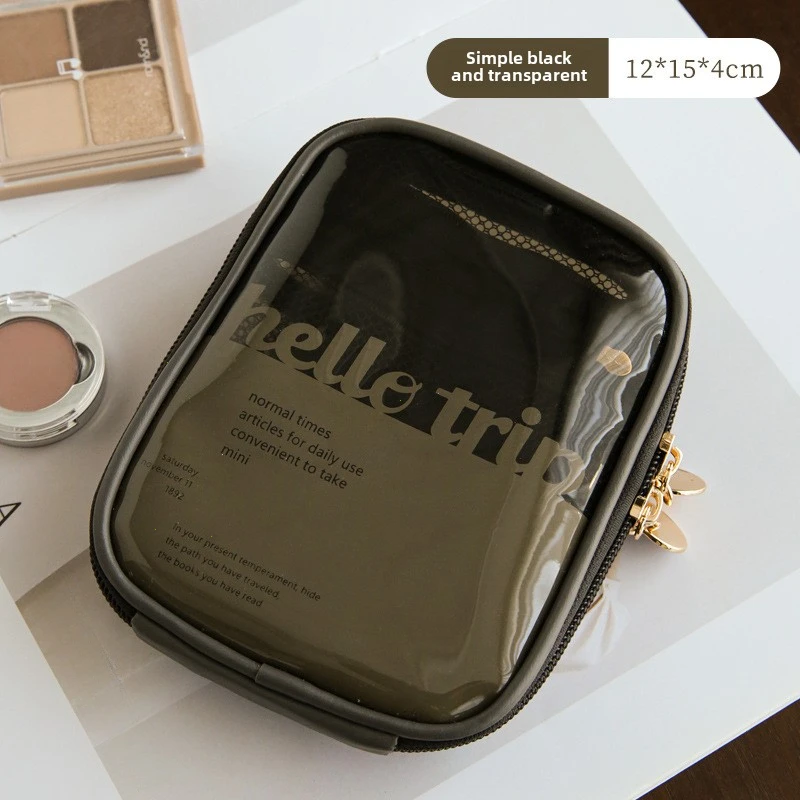 Mini Clear Travel Makeup Organizer Bag Small Cute Preppy Makeup Bag Cosmetic Zipper Toiletry Storage Clutch Coin Pouch for Women