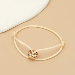 Elegant Unisex Triple - Circle Adjustable Rope Bracelet - Jewelry Gift - Adjustable (Champagne color)