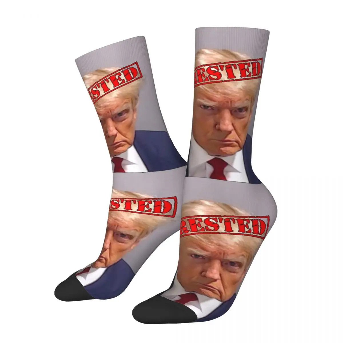 

Retro Donald Trump Mugshot Arrested Basketball Socks Polyester Long Socks for Women Men Breathable