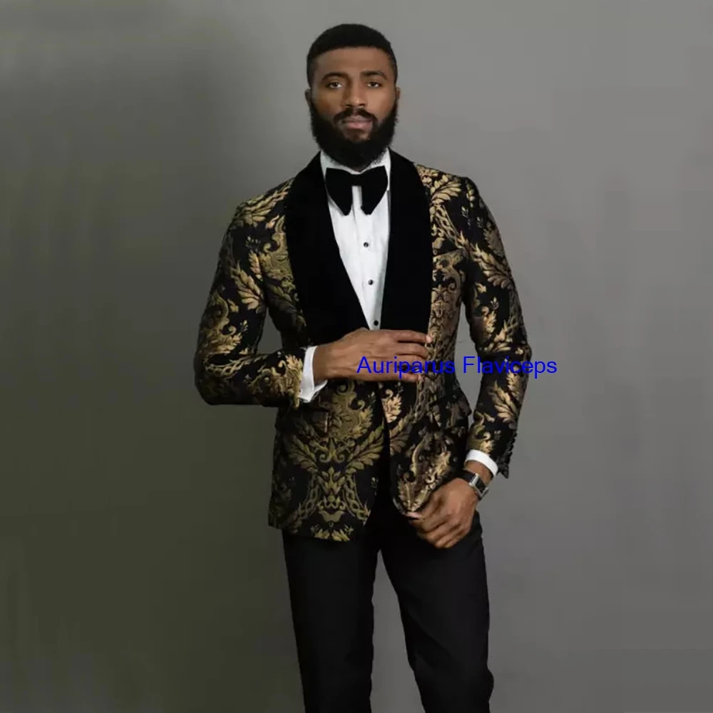 .Paisley Jacquard Floral Suits for Men Wedding Groom Shawl Lapel Jacket Pant Prom Printed Groom Tuxedos Floral Jacket Groomsman