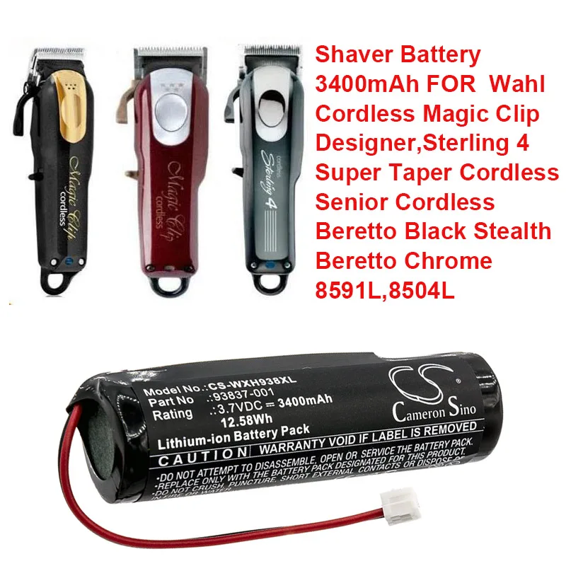 Batteria Per Rasoio Per Wahl Black Stealth, Chrome, Clip Magica Senza Fili, Senior Cordless,Sterling 4,Super Taper Cordless 3400Mah
