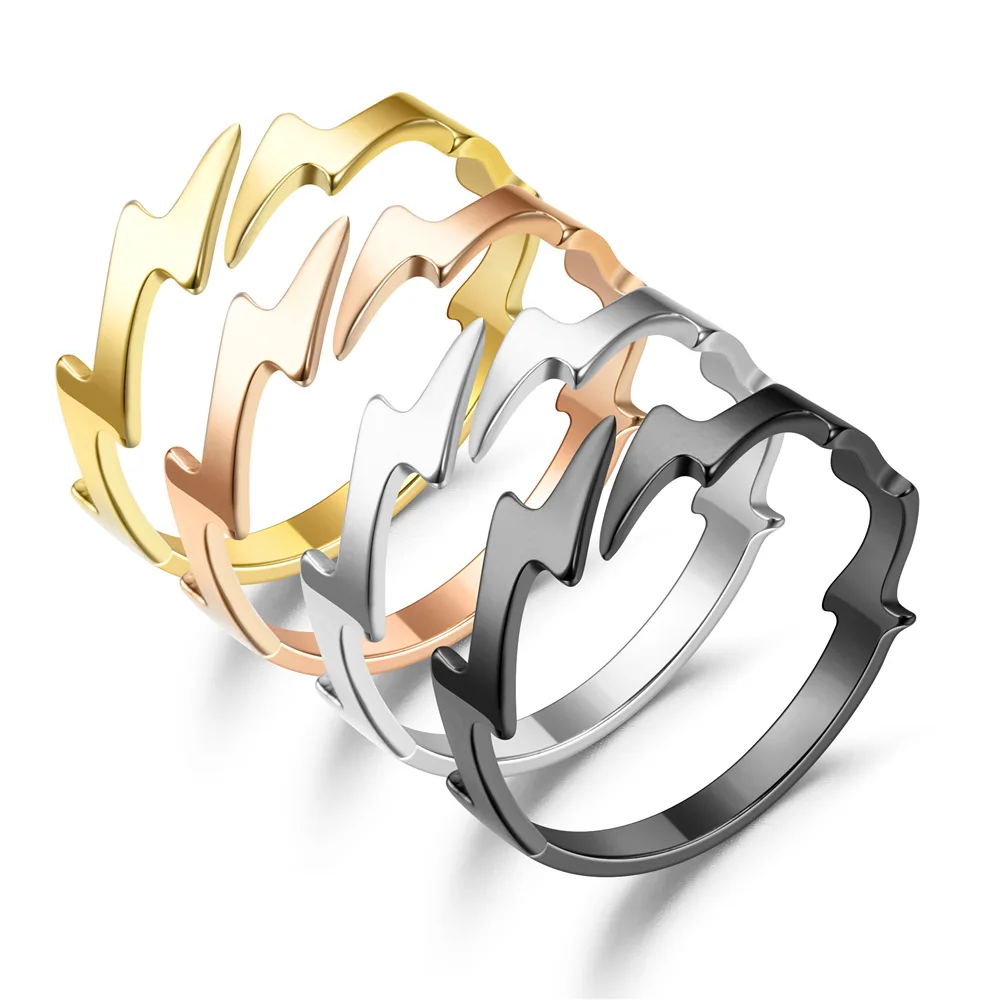 Titanium Steel Lightning Shaped Rings for Women Men Fashion Adjustable Finger