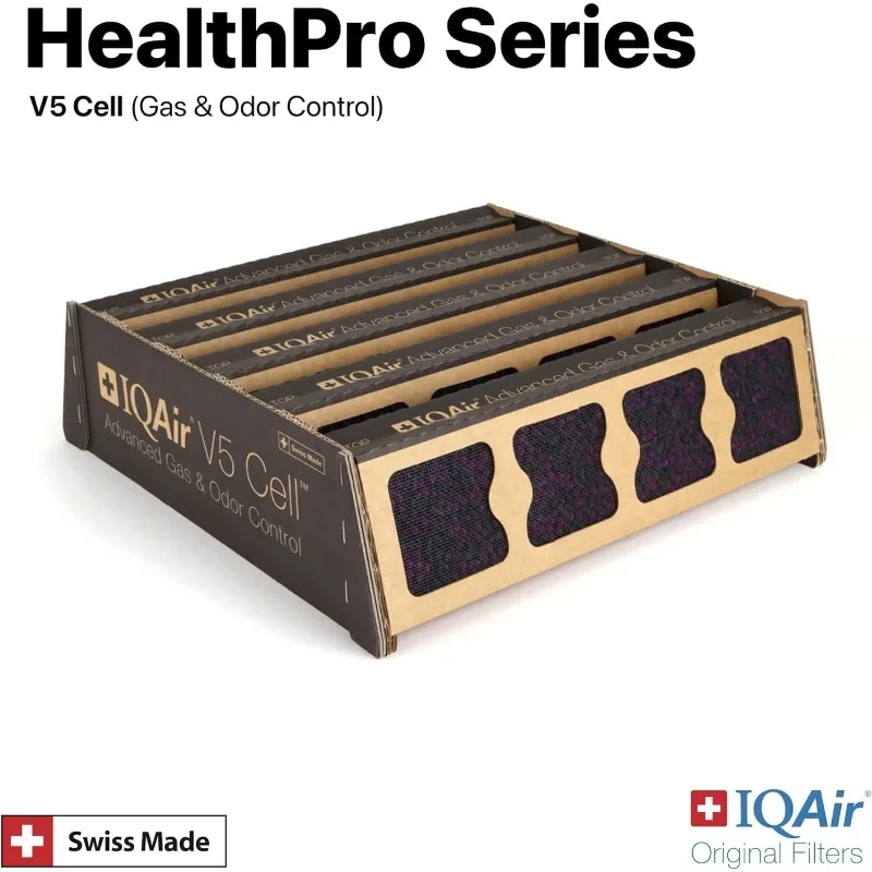IQAir V5-Cell Filter 5Pk Genuine Replacement Air Filter HealthPro Plus Activated Carbon & Alumina Versatile Odor Control
