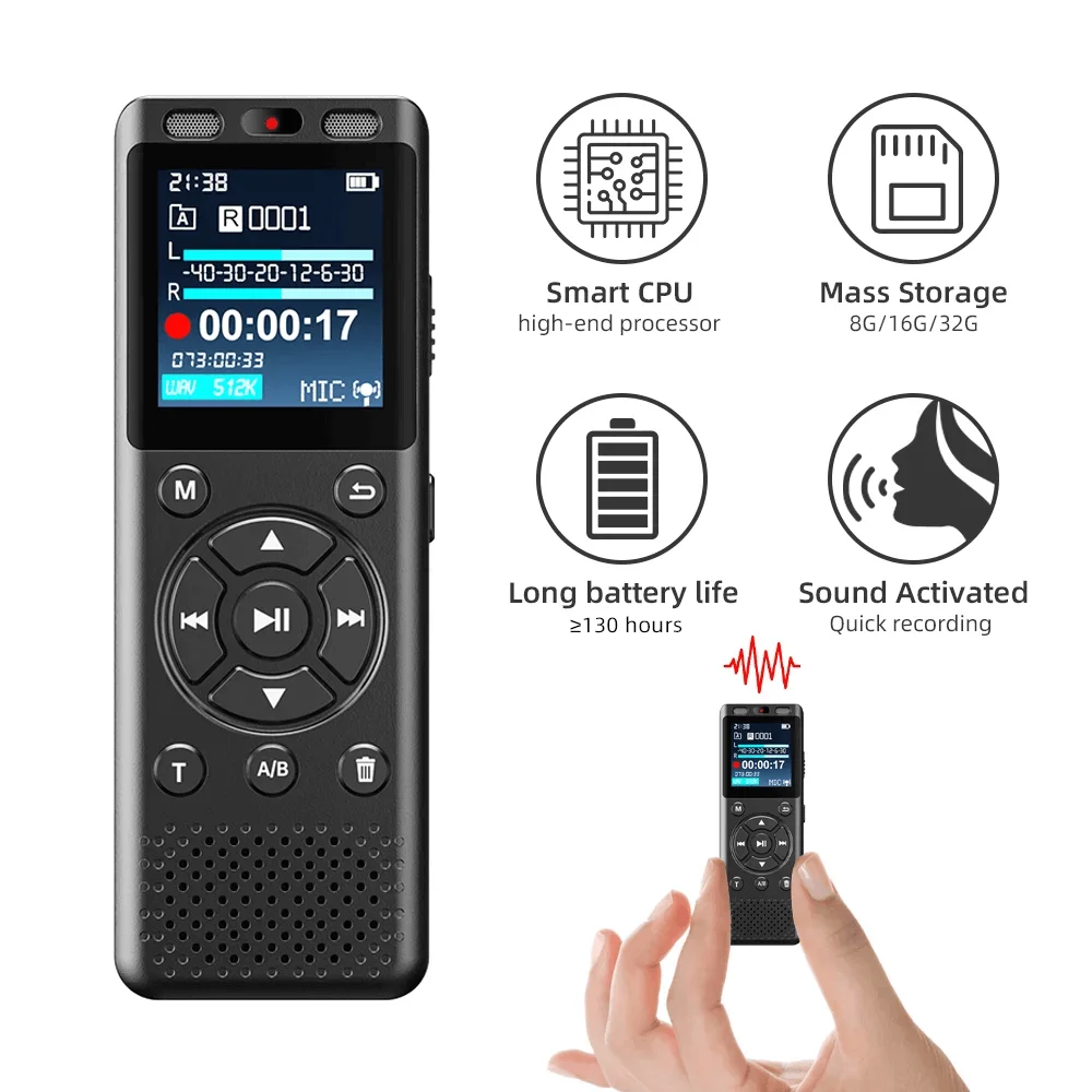 긴 내구성 음성 녹음기 MP3 플레이어, 미니 사운드 오디오 녹음기, 전문 미니 USB 플래시 드라이브 녹음 딕터폰, 16GB