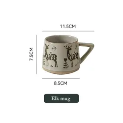 Vintage Style Heat - Resistant Ceramic Mug with Handgrip - Ideal for Coffee, Juice, or Milk (Elk mug)