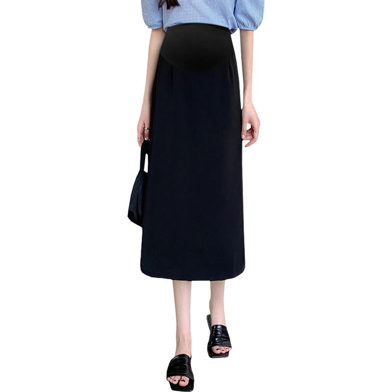 Summer Thin Drappy OL Youth Maternity Skirts Back Splits A Line Loose Belly Clothes for Pregnant Women Casual Pregnancy