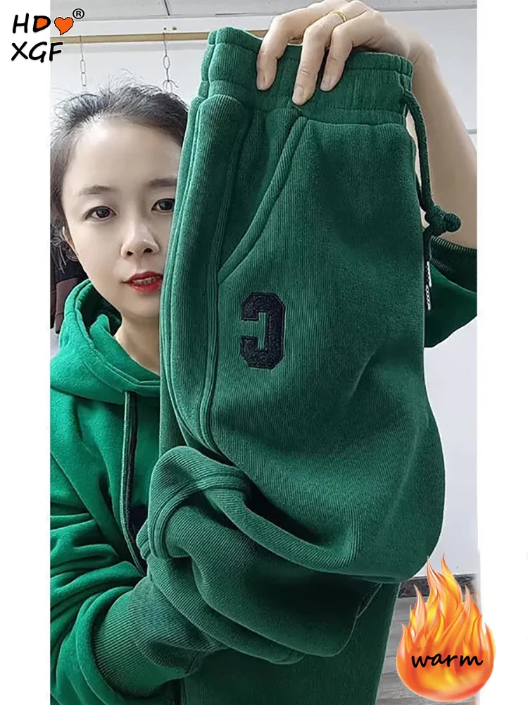

Casual Embroidered Letters Plus Size Baggy Pants For Women Autumn Winter Plus Velvet Thickening Sweatpants All-match Warm Pants