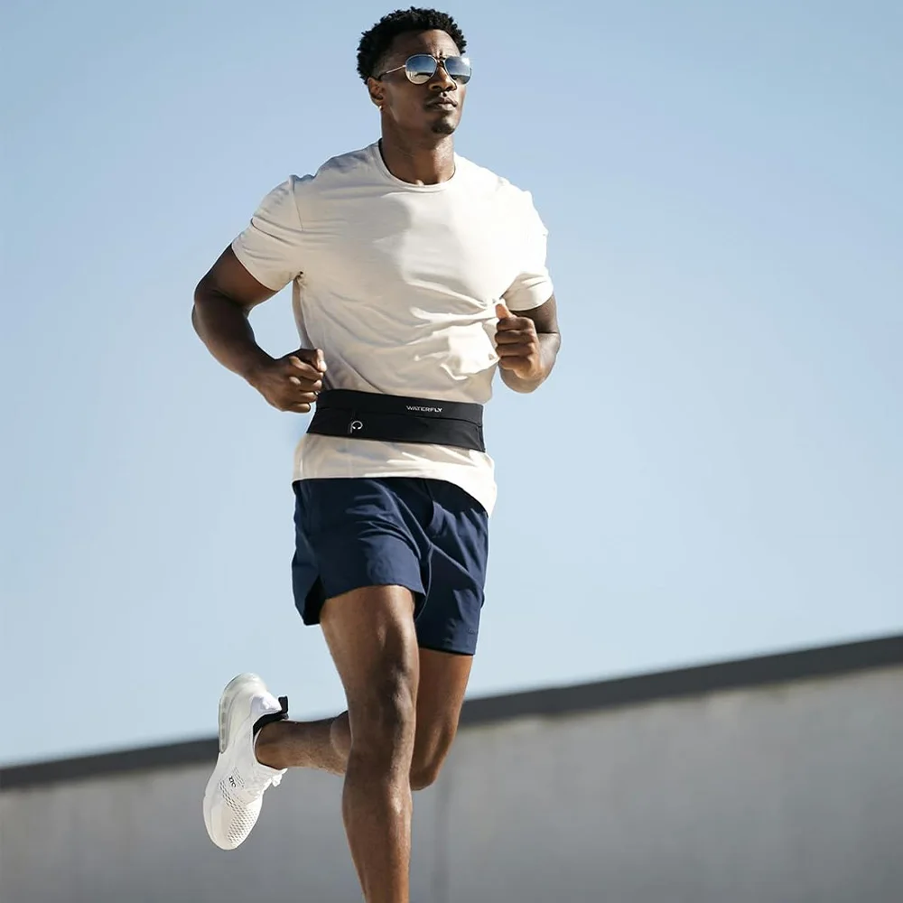 Marsupio con cintura da corsa WATERFLY: marsupio sottile per uomo donna, supporto per telefono fness per allenamento per maratona da jogging-nero  1524
