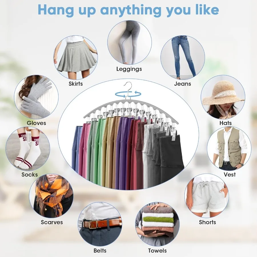 6 Pack Legging Organizer for Closet Hanging Pants Hangers with 15 Clips Holds Up to 45 Leggings Shorts Skirts Jeans Hats and Pa