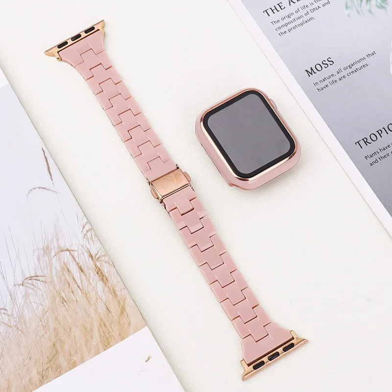 

45mm 41mm Imitation Resin Strap For Apple Watch Series 9 8 7 SE 6 5 4 Correa Sport Bracelet 44mm 40mm For iWatch Ultra 2 1 band