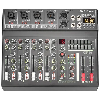 LOMEHO 4 채널 마이크 입력 오디오 믹서, 7 밴드 EQ 16 DSP 이펙트, 블루투스 믹싱 콘솔, 48V USB 재생, 레코드 사운드 테이블 AM-UT4