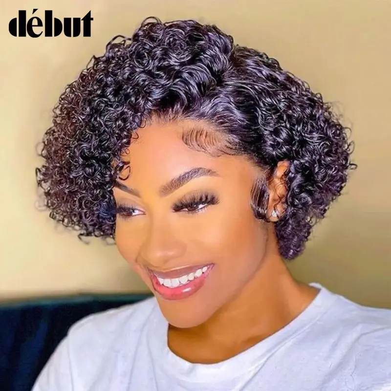 

Short Bob Wig Pixie Cut Wig Curly Human Hair Wigs For Women 13x1 Lace Front Transparent Deep Wave Lace Wig Preplucked Hairline
