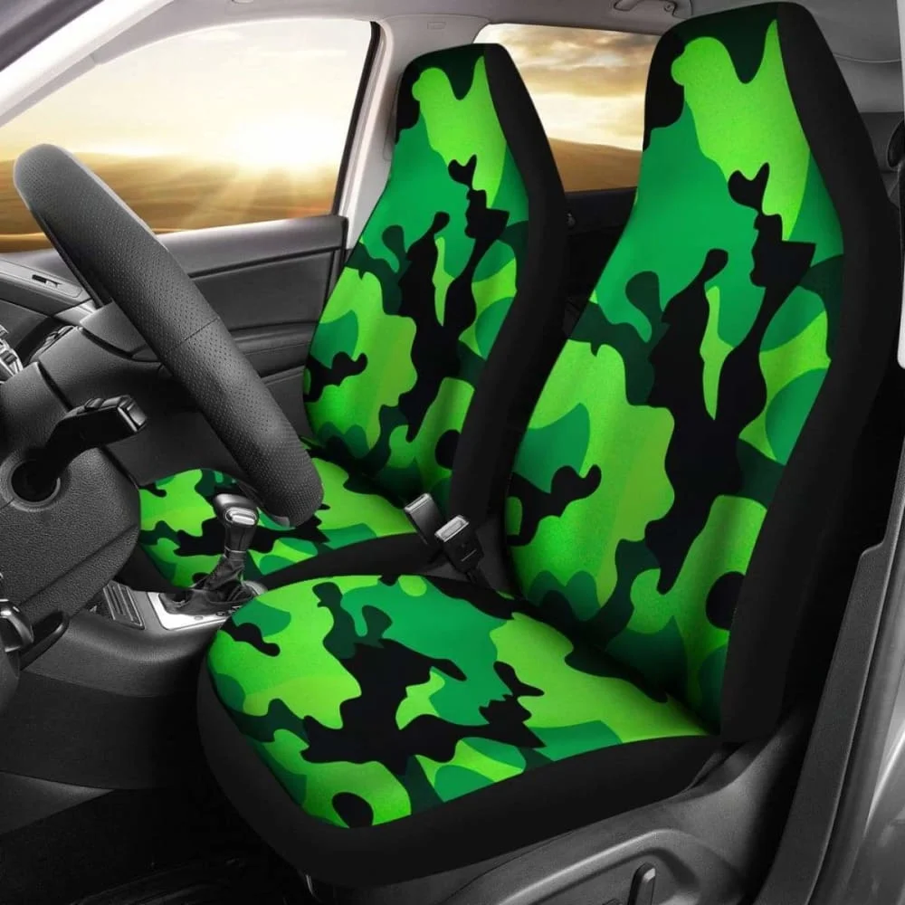 

Neon Green Military Camo Inspired Car Seat Covers Set Of 2,Pack of 2 Universal Front Seat Protective Cover