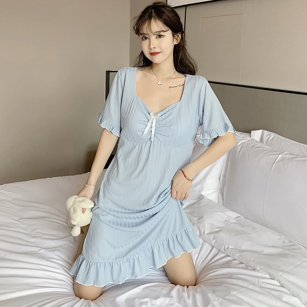 Night Dress Cotton Dresses for Women of Large Size Nuisette Sexy Big Summer  Dress 2022 Sleeping Dress for Fat 7XL with Chest Pad