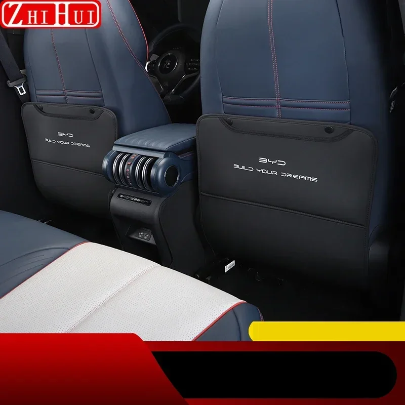 Car PU Leather Anti Kick Mat Pad Car Anti-kick Protector Mats Seat Back Protector Accessories For BYD Atto 3 Yuan Plus car seat protector