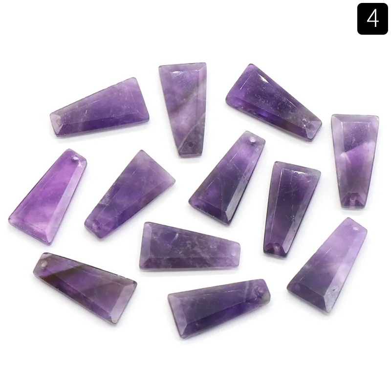 Natural Crystal Stone Trapezoid Pendant  Rose Quartz Labradorite Amethyst Quartz Crystal Charms Diy Necklace