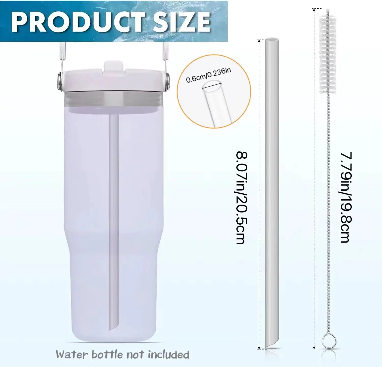 6pcs Reusable Plastic Straws with Cleaning Brush