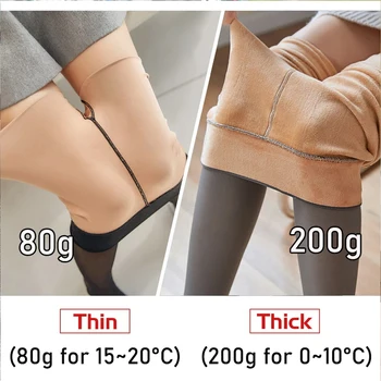 Winter Women Leggings 80/200g Fleece Warm Stockings Skin Effect Tights 2025 Female Print Leggings High-Elastic Thermal Pants 2