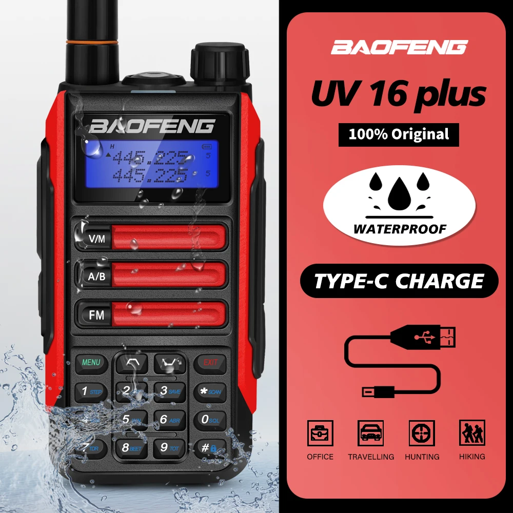 Hot Sale Baofeng Uv-16plus Walkie-talkie 10W High Power Antenna Portable USB Long Range Waterproof Transceiver Ham Two Way Radio 2022 2022 baofeng uv 9r pro waterproof ip68 walkie talkie high power cb ham 30 50 km long range upgrade of uv 9r plus two way