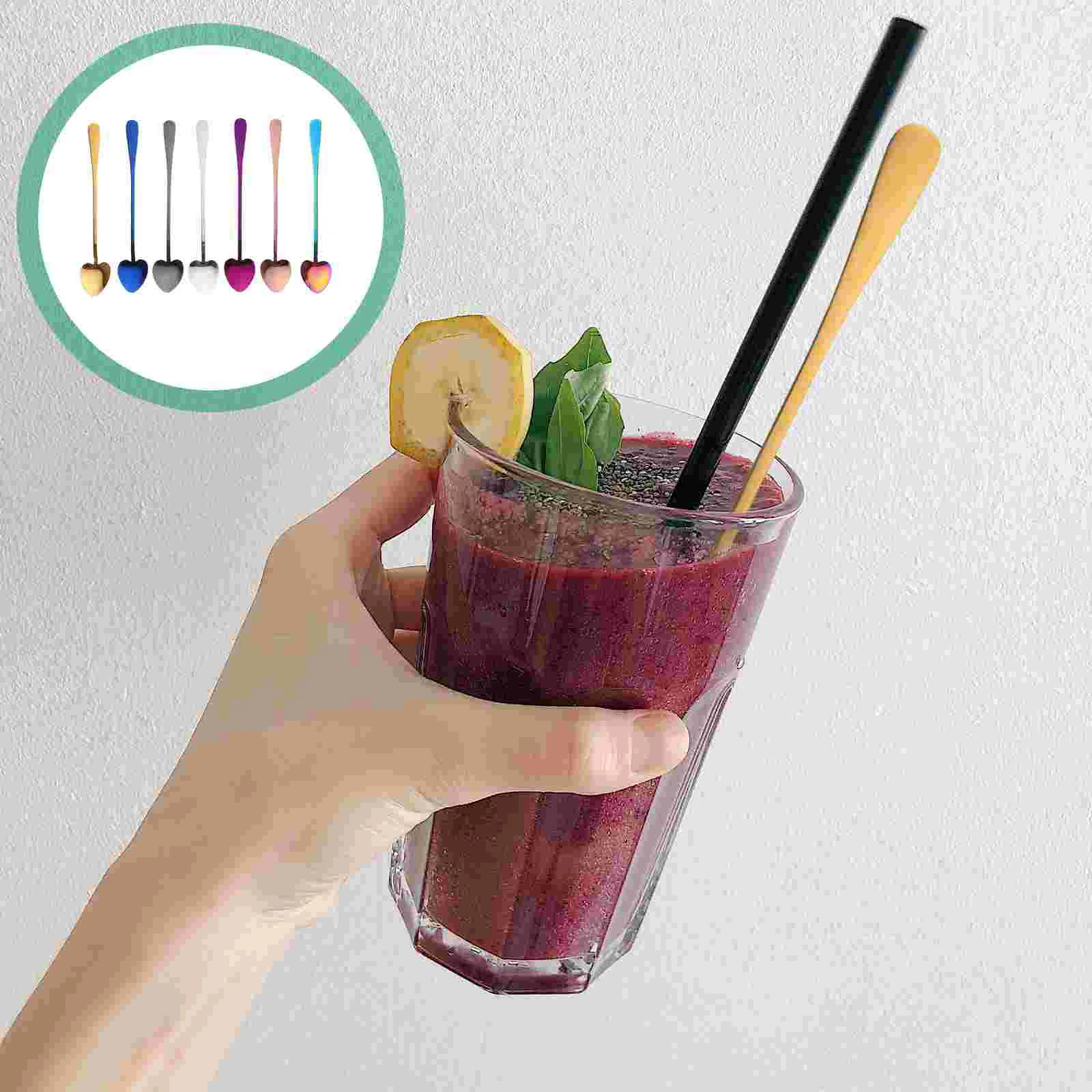 

7pcs Stainless Steel Stirring Spoon Ice Cream Coffee Spoons Heart Shaped Spoons Desser Spoons