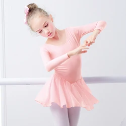 Girls' Ballet Dancewear: Cotton Leotard Dress with Chiffon Skirt - 130  125 -135cm (Ballet pink Long)