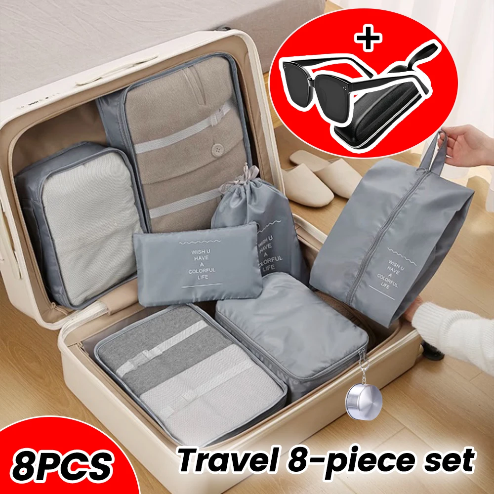New 8Pcs Set Travel Storage Pouch+Glasses Suit Clothing Suitcase Bag Tidy Organizer Items Unisex Multifunction Home Essential