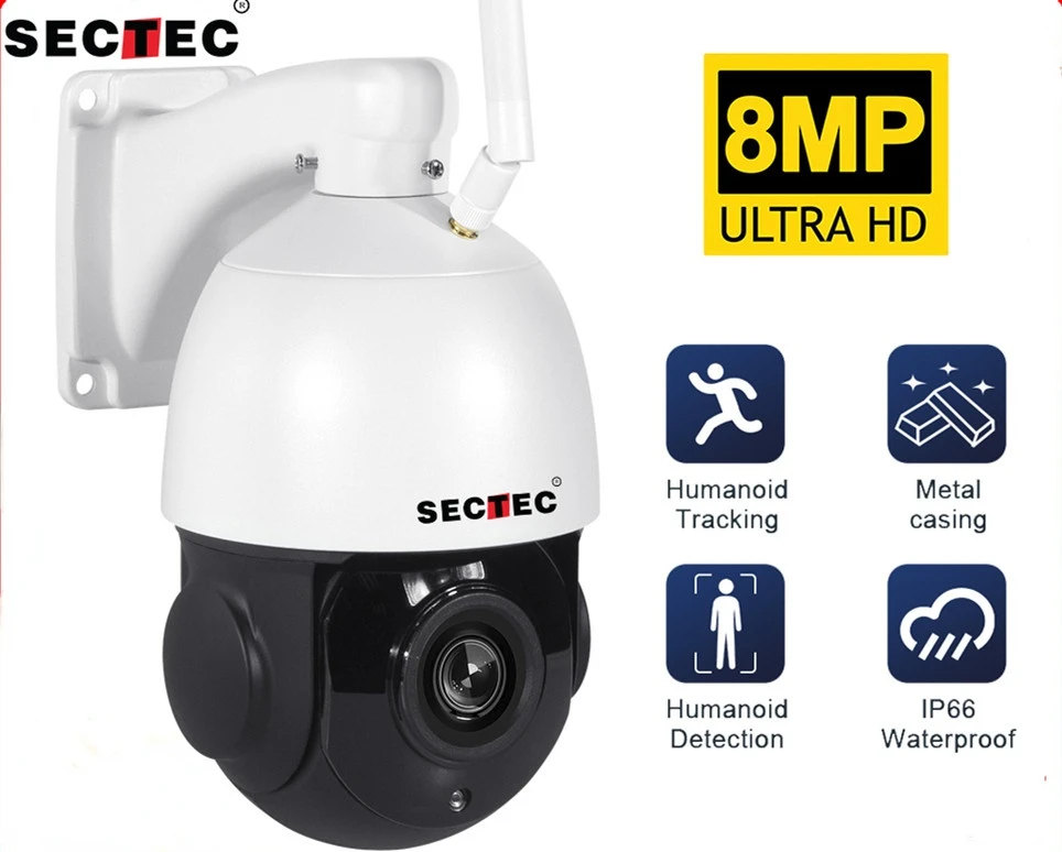 SECTEC 8MP 5MP IP Camera CCTV IR Night Vision Security Protection Outdoor Network Speed Dome Zoom Lens PTZ Camera 30X Zoom Audio