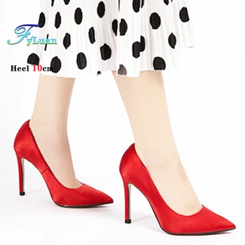 Red High Heels 2026 Summer Party Shoes For Ladies 6-10CM Thin Heeled High-quality Silk Satin Banquet Dress Shoes Women's Pumps