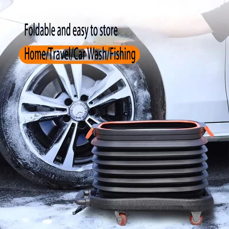 Foldable Car Bucket With Wheel Fishing Basket Versatile 37L Handcart Durable And Portable Extendable Aluminum Handle
