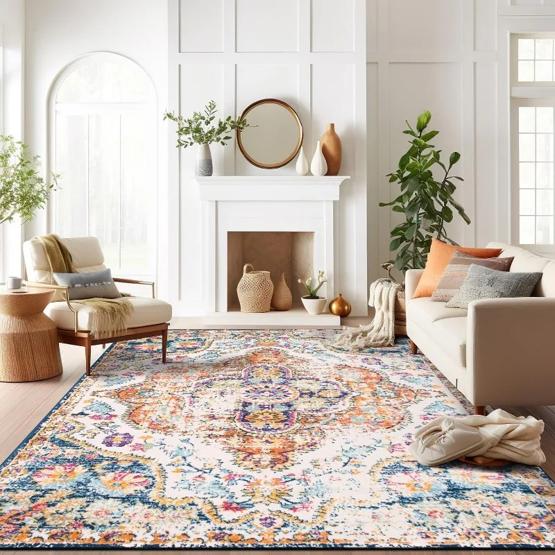 

Vintage Distressed Bohemian Area Rug，Multi， Rugs for Bedroom