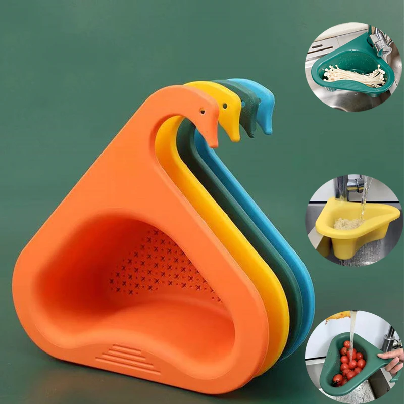 Swan Shape Kitchen Drain Basket Fruit and Food Sponge Rack Filter Shelf Sink Strainer Vegetable Drainer Reusable Storage Baskets