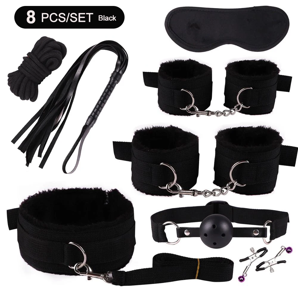 Fetish BDSM Bondage Erotic Toy Restraint Set Sex Toys For Women Handcuffs Whip Binding Anal Plug Vibrator Couple Sexy Tool 18